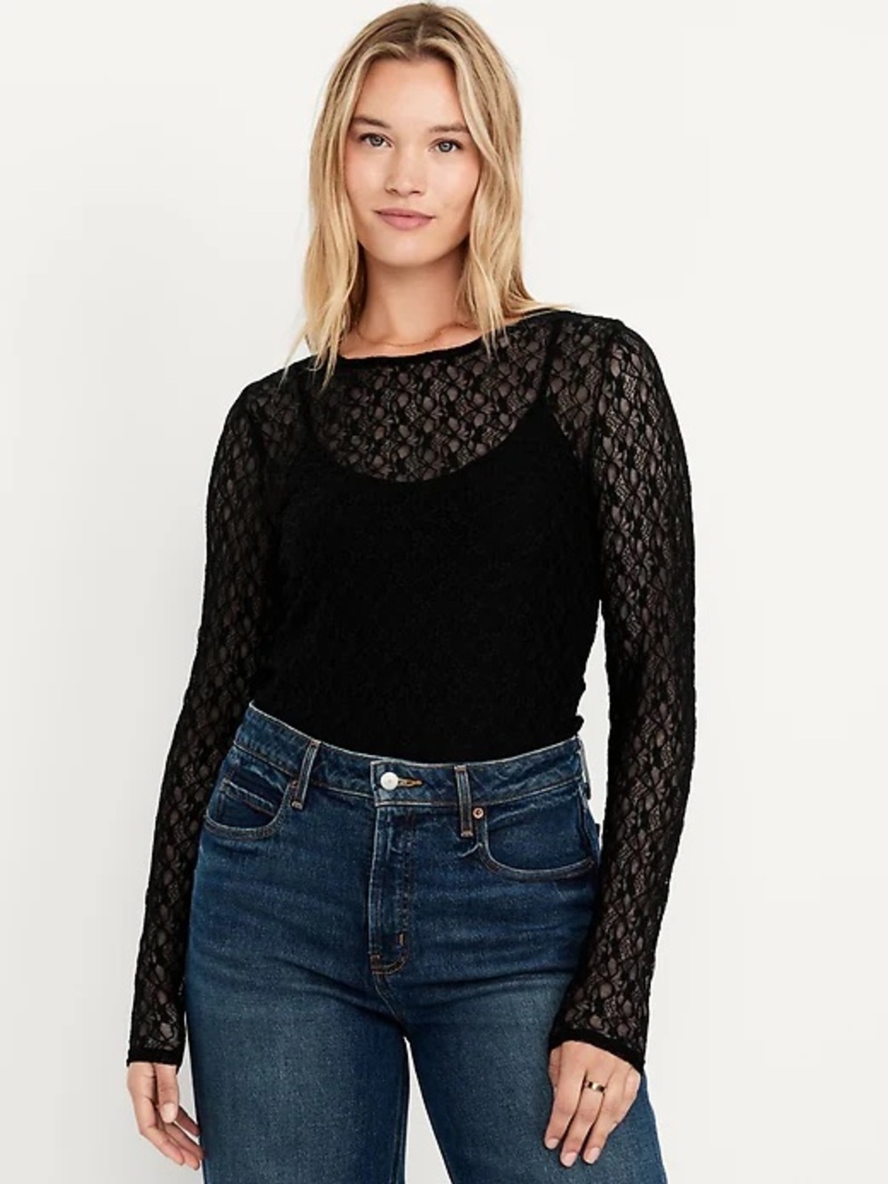Old Navy Long Sleeve Lace Crew Neck Top Sheer Whimsygoth Halloween NWT Women’s L